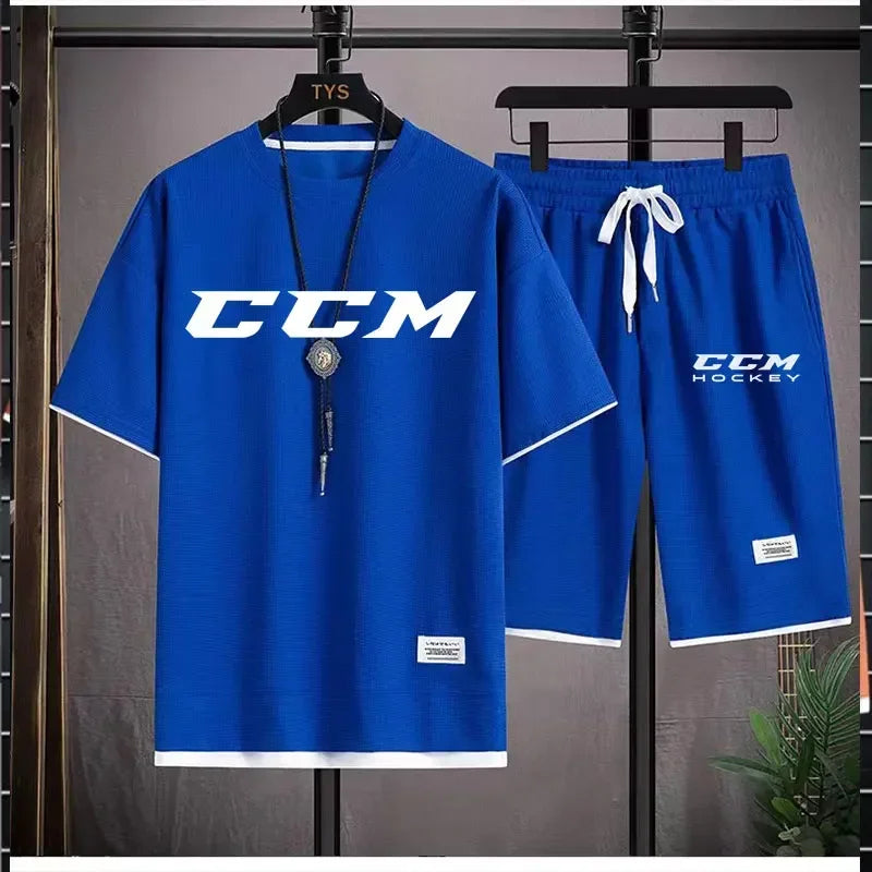 Set The 2025 new summer men's casual sportswear set, outdoor jogging trend, men's breathable short-sleeved T-shirt + sports shorts t - Ellianto fashion Men's