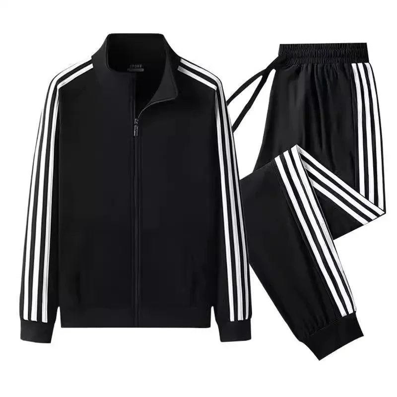 Casual Sportswear Set for Men Spring Autumn Thin Three-Stripes Open Cardigan Hoodie Pants Combo Lightweight Male Outfit - Ellianto fashion Men's