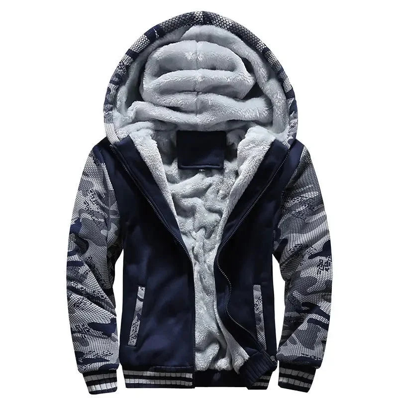 Men’s Hooded Fleece-Lined Baseball Jacket – Warm, Thickened Sweatshirt with Sporty Korean Style for Autumn-Winter Comfort