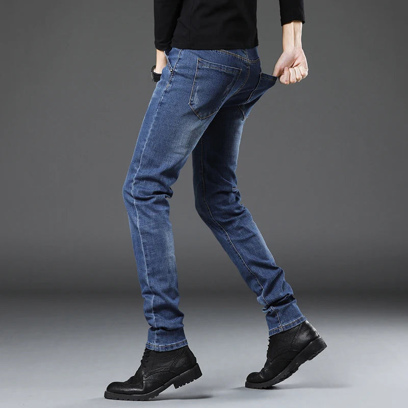 Korean Tight trousers four season Fashion Men Slim Fit Jeans Trendy Stretch denim Casual Cotton Small Legs Men's Pencil Pants - Ellianto fashion Men's