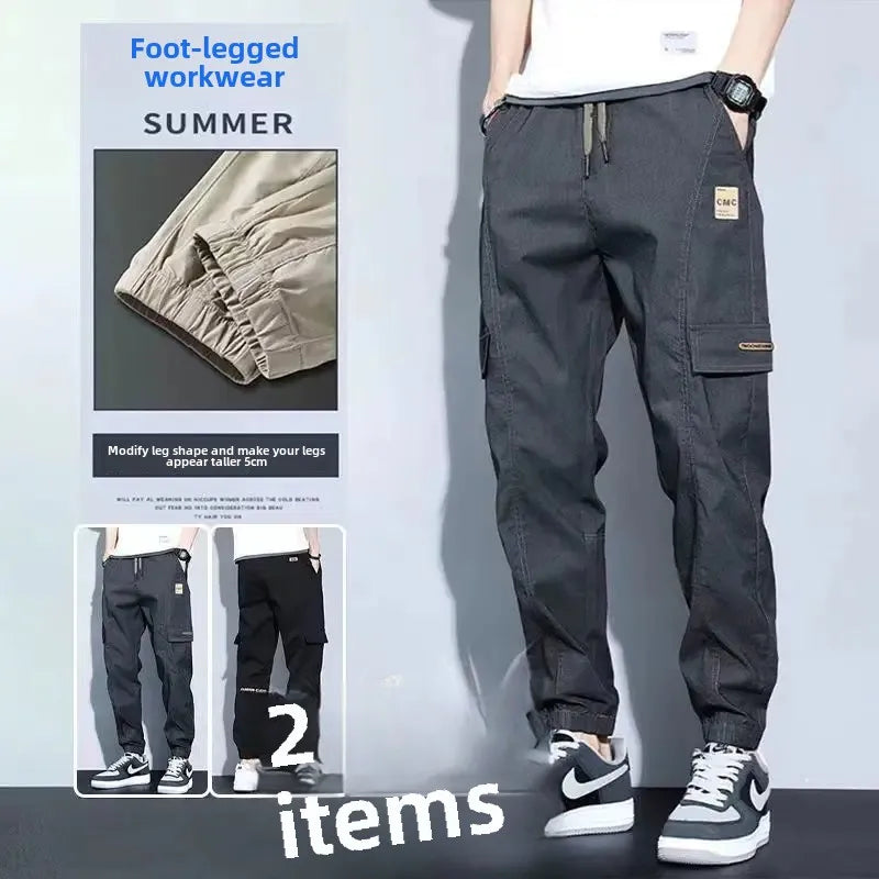 Summer Thin Men's Harajuku Cargo Pants Loose-Fit Sports Trendy Versatile Ankle-Length Casual Trousers - Ellianto fashion Men's