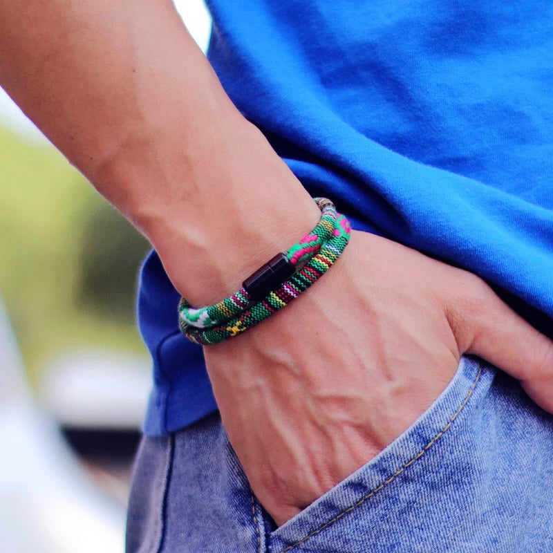 New In Men Bohemia Rope Bracelet Attract Magentic Braclet Adventure Survival Braslet Pulseras Hilo Hombre Beach Surf Brazalete - Ellianto fashion Men's