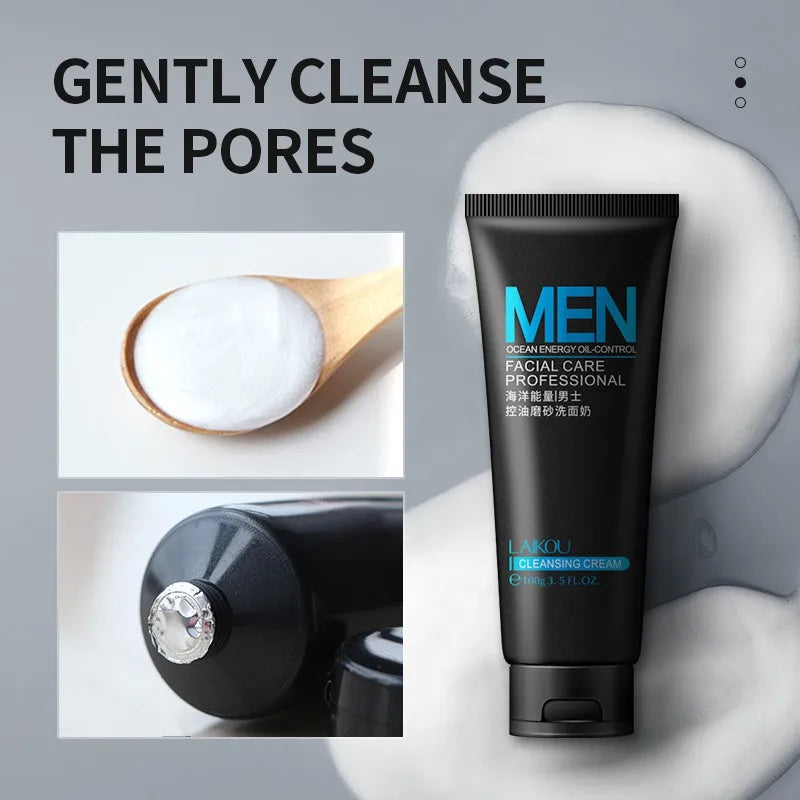 LAIKOU Men Facial Cleanser Moisturizing Oil control Exfoliating Acne Prone Skin Blackhead Remover 50g - Ellianto fashion Men's