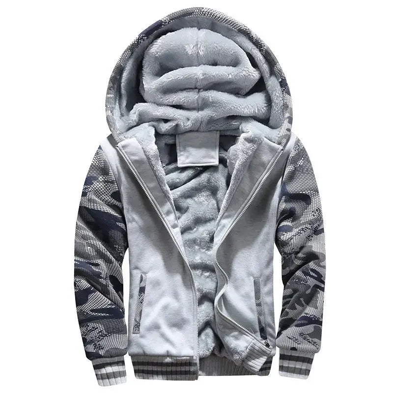 Men’s Hooded Fleece-Lined Baseball Jacket – Warm, Thickened Sweatshirt with Sporty Korean Style for Autumn-Winter Comfort