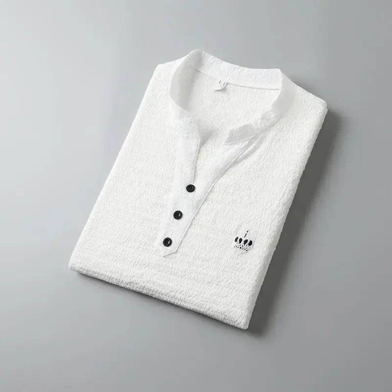 New 2025 Men's Slim Fit Short Sleeve Sportswear Set Casual Embroidered V-Neck Chinese Style Lightweight Two-Piece Suit - Ellianto fashion Men's