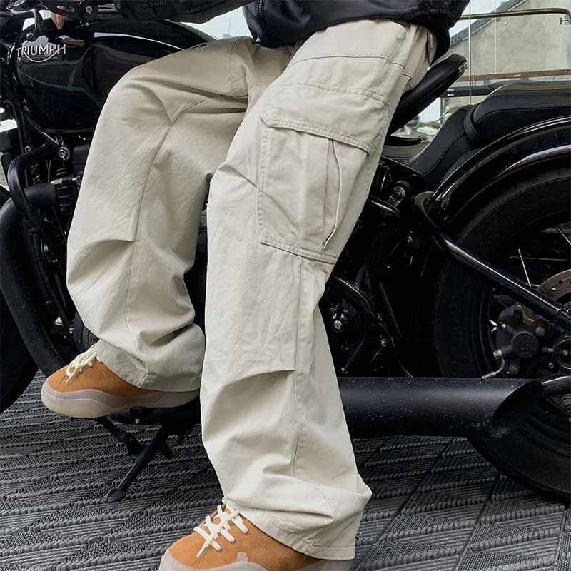 Men’s Spring Cargo Pants – Loose Straight Wide-Leg Trousers with Big Pockets for Japanese Y2K, Harajuku, and Hip-Hop Streetwear Style