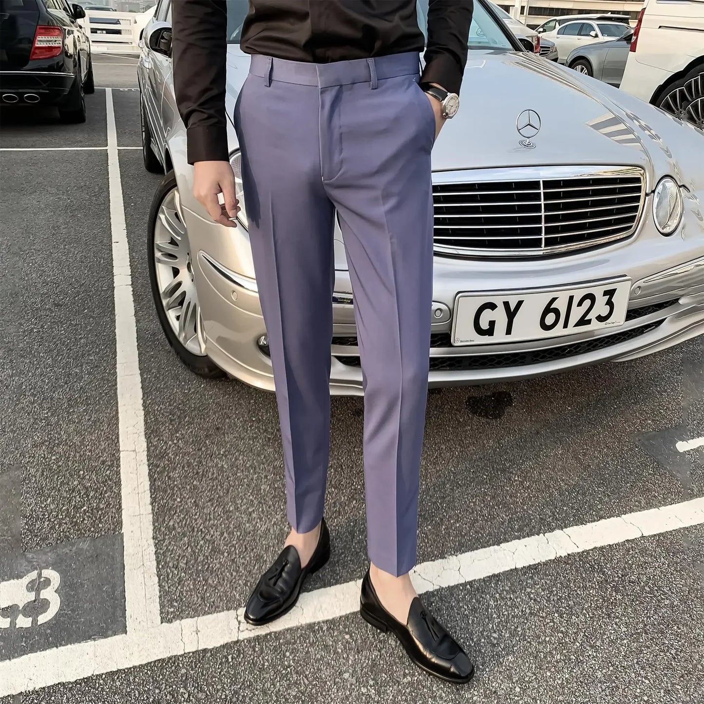 2025 Tressed Male Suit Trousers White Slim Fit Men's Summer Pants Straight 2024 Luxury Formal Work Wear New In Fabric Elegant Luxury - Ellianto fashion Men's