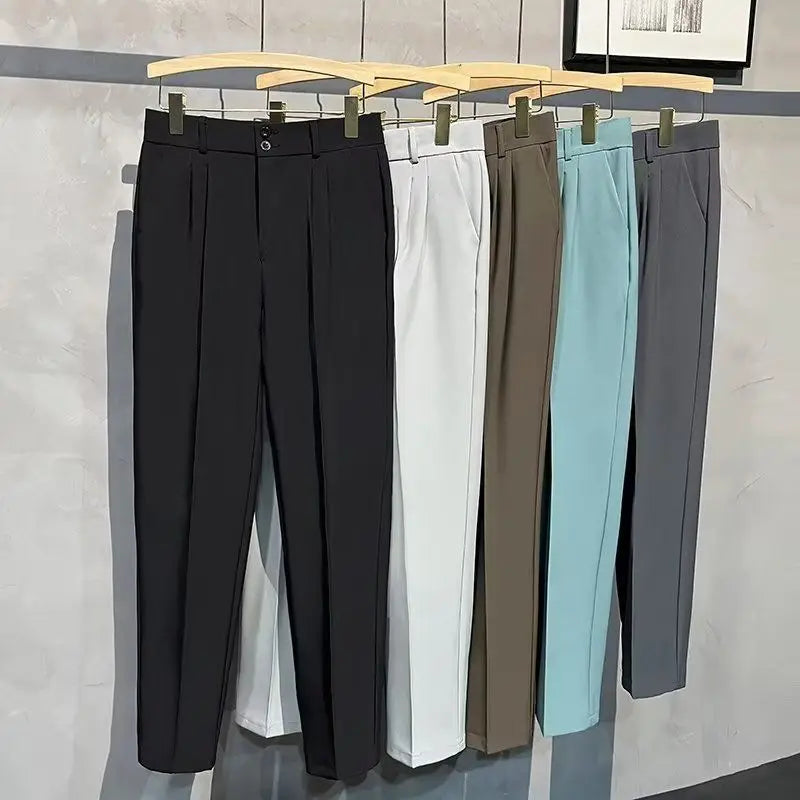 Straight Slim Fit Man 9 Cropped Suits Pants Vintage Elegant Suit Trousers for Men Summer 2025 Work Wear Fashion Luxury Clothing - Ellianto fashion Men's