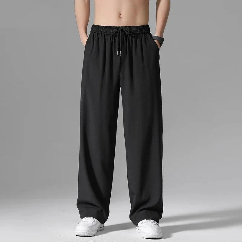Casual Ice Silk Pants For Men 2025 Summer New Ultra-Thin Quick-Drying Air Conditioner Loose-Fit Versatile Straight-Leg Long Pant - Ellianto fashion Men's