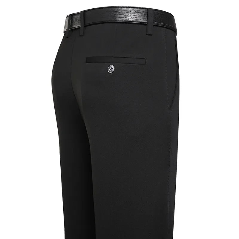 Suit Pants Men Business Casual Trousers Formal Dress Straight Pants Elastic Black Navy Blue Male Clothing - Ellianto fashion Men's