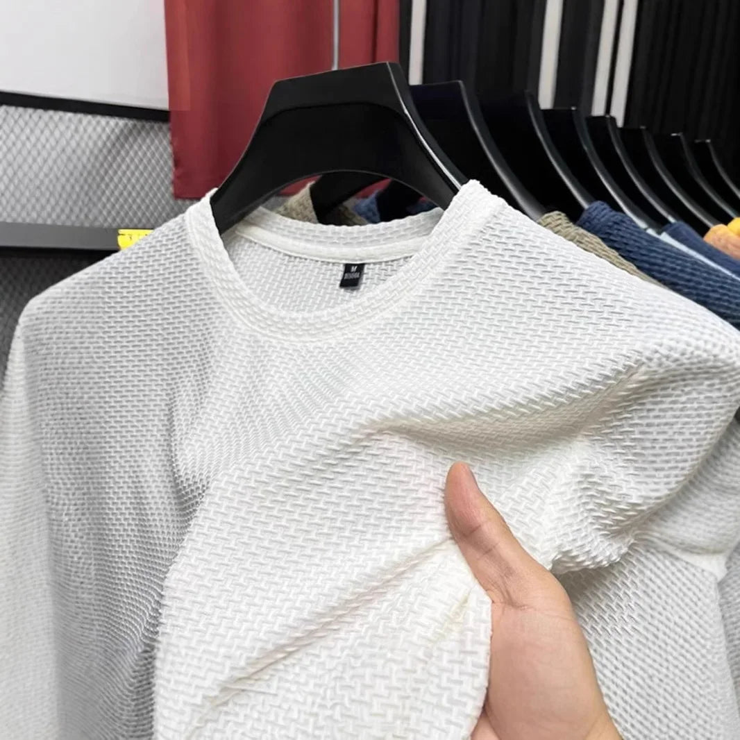 Men's Ice Silk T-Shirt Short Sleeve Lightweight Breathable Comfortable Cool Feeling Casual Trendy Summer Elastic Slim Fit - Ellianto fashion Men's