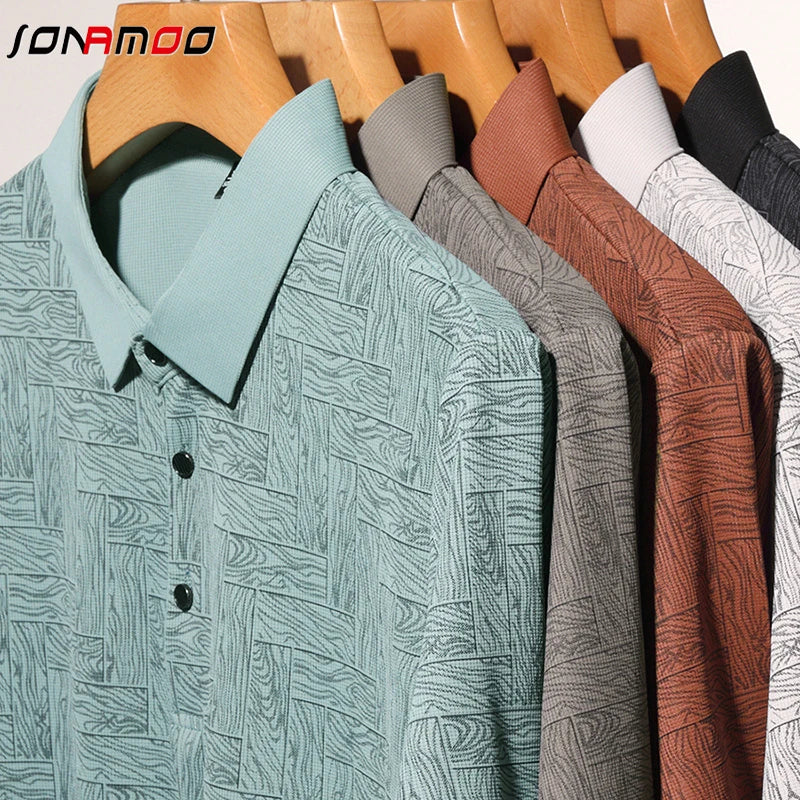 2025Summer New Men's Business Print Short Sleeved POLO Shirt Comfortable and Cool Casual Fashion T-shirt - Ellianto fashion Men's