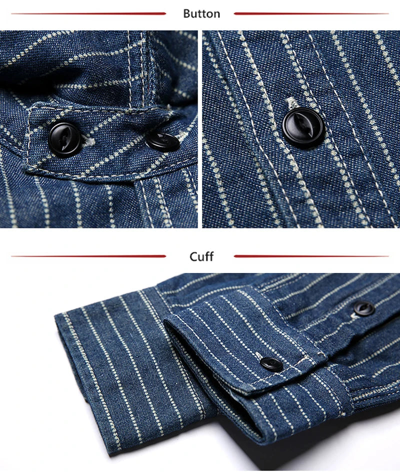 Non Stock Wabash Dot Striped Shirt Vintage Style Button Down Workshirt For Men - Ellianto fashion Men's