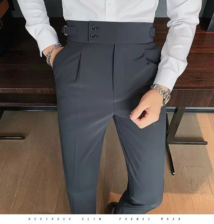AutumnCasualTrousersMenStraight-LegNarrow-FitHigh-WaistedSlimsBritishStyleSuit Pants BusinessAttire - Ellianto fashion Men's