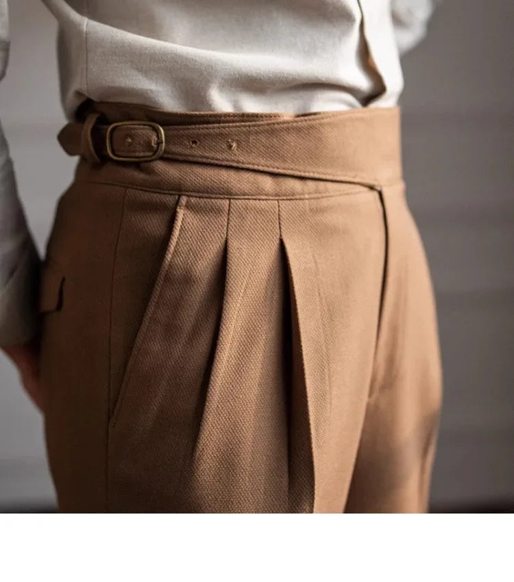 High Waist Straight Leg Casual Men's Trousers Italian Neapolitan Style Versatile Long Pants British Retro Suiting - Ellianto fashion Men's