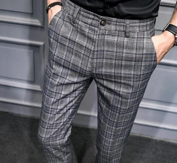 Slim Fit Plaid Suit Trousers for Men Summer 2025 Korean Reviews Many Clothing High Quality Designer Elegant New Man Suits Pants - Ellianto fashion Men's