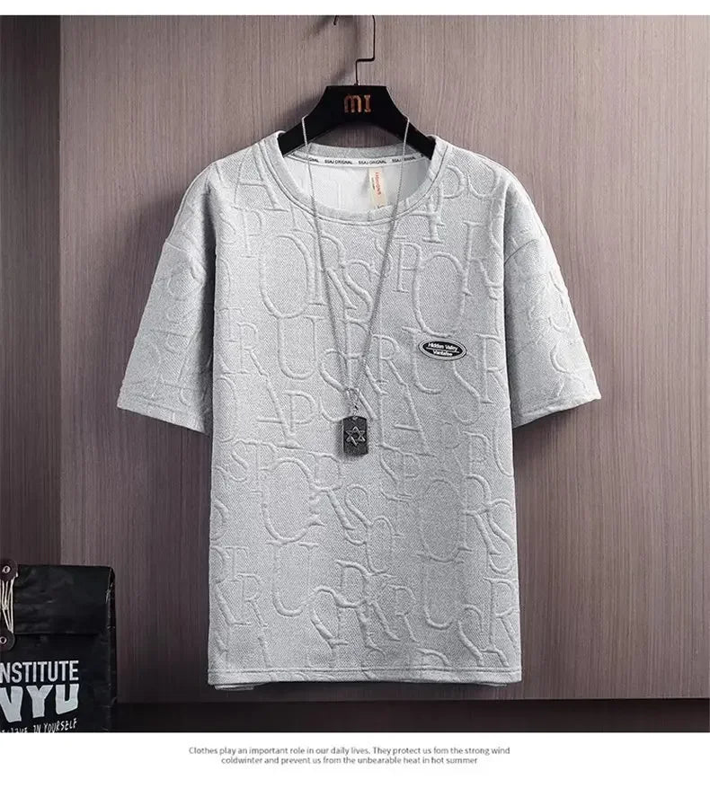 Summer Fashionable Korean Style Men's Short Sleeve Suit Versatile Waist Checked Five-point Shorts T-shirt Set Casual Wear - Ellianto fashion Men's