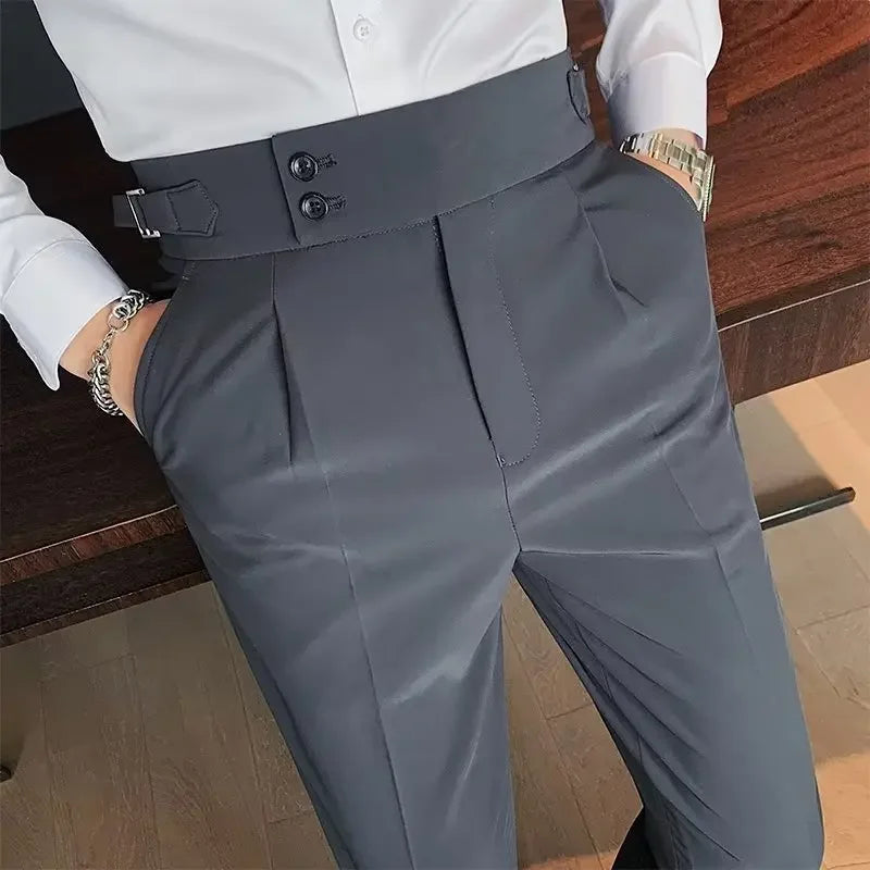 AutumnCasualTrousersMenStraight-LegNarrow-FitHigh-WaistedSlimsBritishStyleSuit Pants BusinessAttire - Ellianto fashion Men's