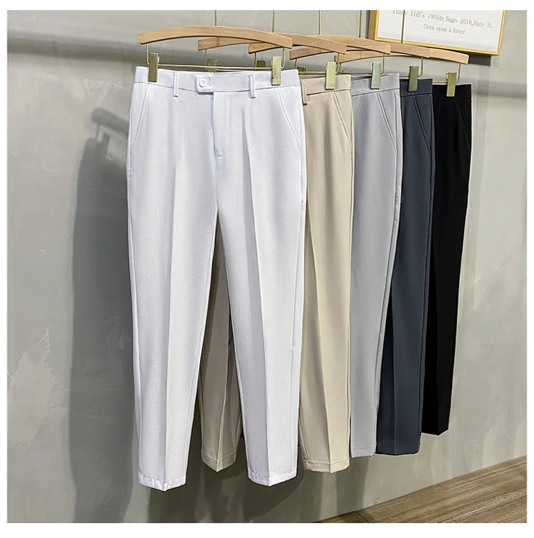 Men's Business Casual Pants Long Trousers Spring Summer Youth Slim Fit Suit Pants Spring Small Foot No Ironing Thin Pants - Ellianto fashion Men's