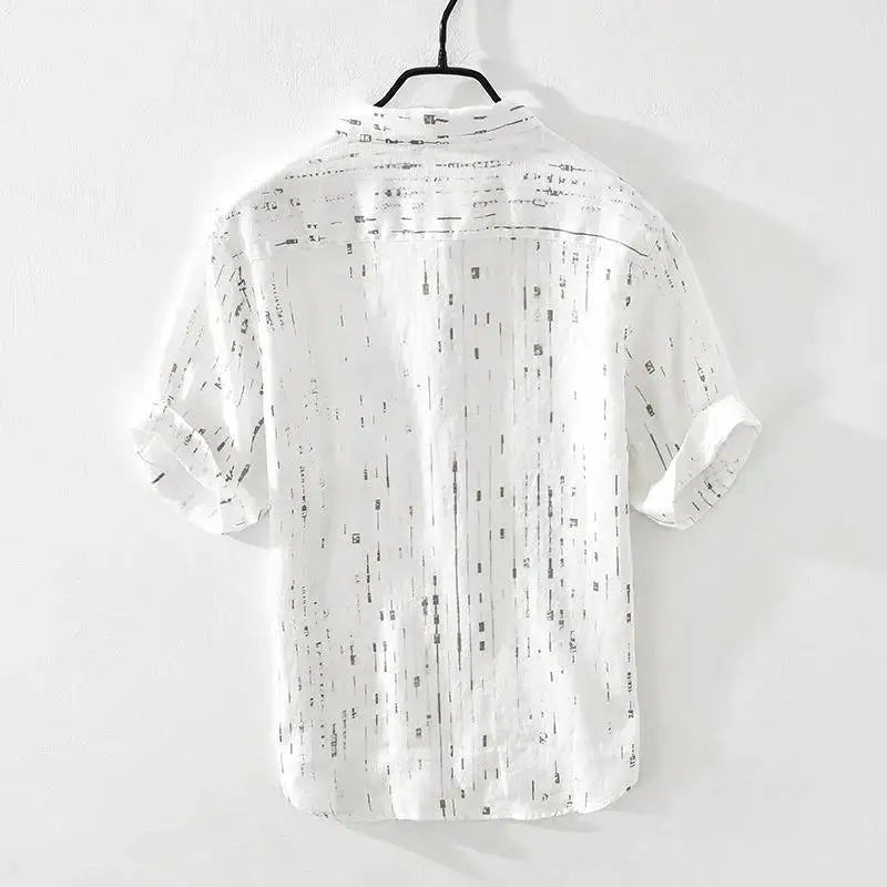 Striped Shirt Men's Short-sleeved Simple and Versatile Summer Casual Pullover Linen Trendy Half-sleeved Thin - Ellianto fashion Men's