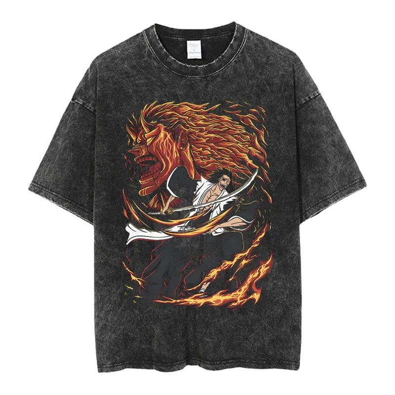Retro Waed Bleach Anime T-irt Loose Fit Cotton ort Sve round Ne Print Theme Cartoon Youth ular Summer Breathable