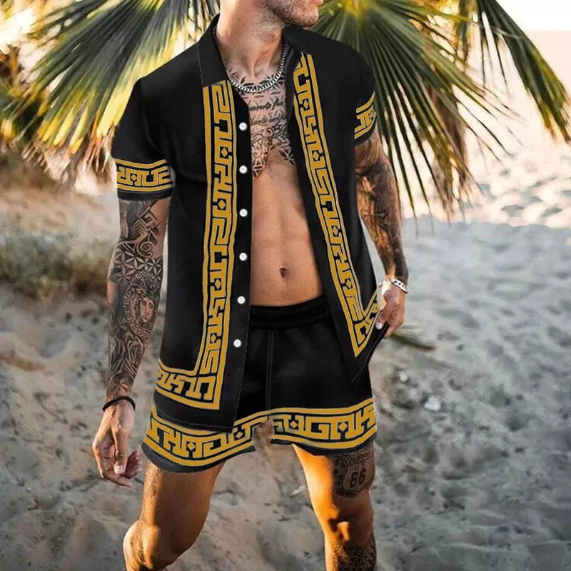 Hawaiian Shirt Sets 3D Printed Men's Fashion Short Sleeves Shirts Oversized Beach Shorts Summer Streetwear Suits Clothing - Ellianto fashion Men's