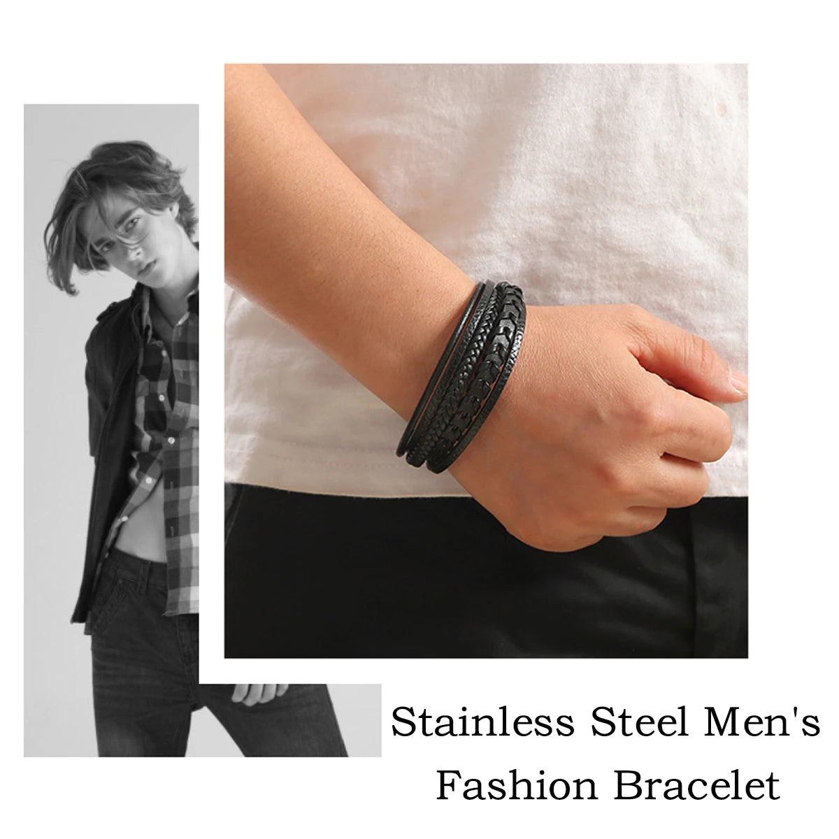 1pc Fashion Accessories MEN'S Multi-layered Vintage Leather Rope Braided Bracelet Alloy Magnetic Buckle Bracelet - Ellianto fashion Men's