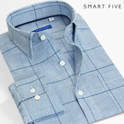 Smart Five Cotton-Linen Plaid Long-Sleeve Shirt – Designer Style and Cool Comfort for the Distinguished Man