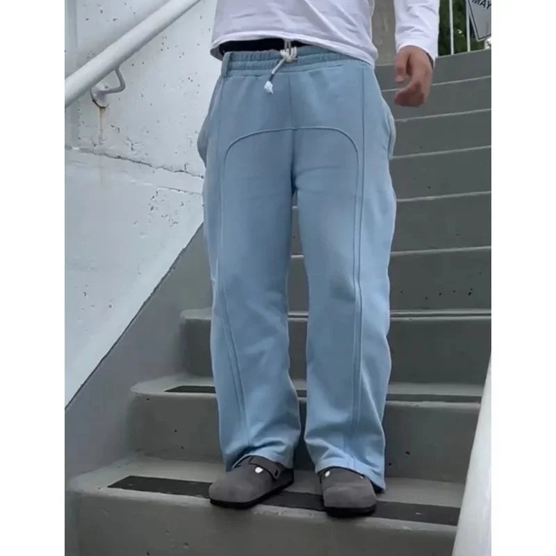 Casual Elastic Drawstring Zipper Pants High Street Hip Hop Streetwear Loose Fit Men's Trousers for Casual Scenarios