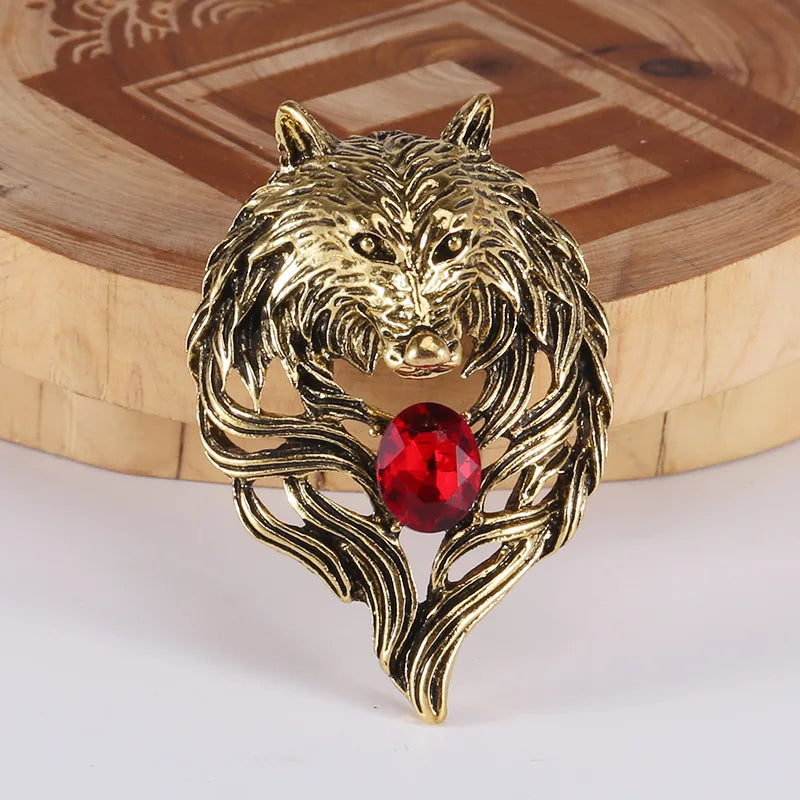 Wolf Brooche Rhinestone Collar Pins Badge Brooches Fashion Suit Shirt Clothing Jewelry for Men Accessories New Vintage Animal