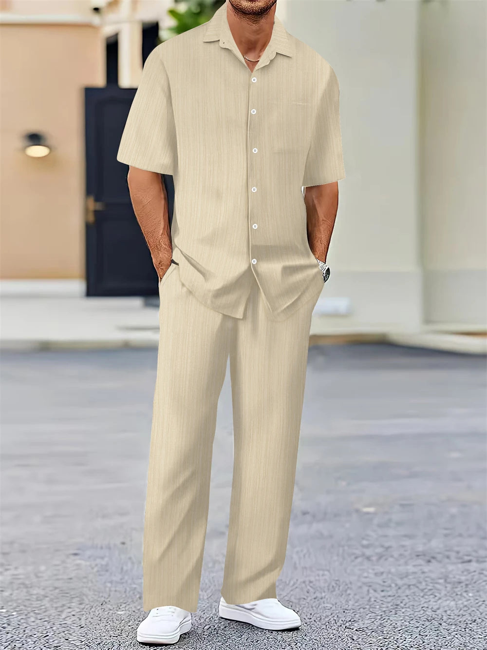 (Shirt+Pants) 2025 Summer new arrival Men Fashion Classic Shirt men Business Casual Shirts Men A Set Of Clothes - Ellianto fashion Men's