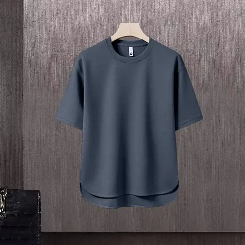 Pure Color Men's T-Shirt Set Short Sleeve Summer Trendy Two-Piece Suit Casual Comfortable Breathable Male Model Clothing - Ellianto fashion Men's
