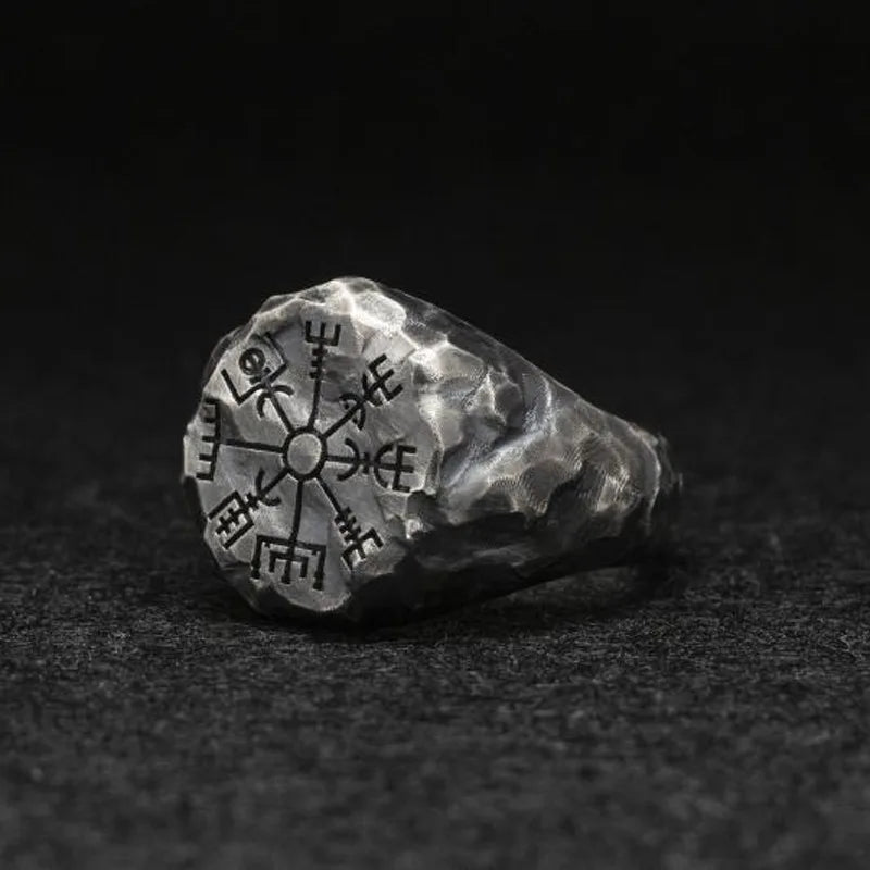 Viking Rune Symbol Rings for Men Vintage Compass Stone Meditation Ring Trendy Jewelry Gifts Open Ring Adjustable - Ellianto fashion Men's