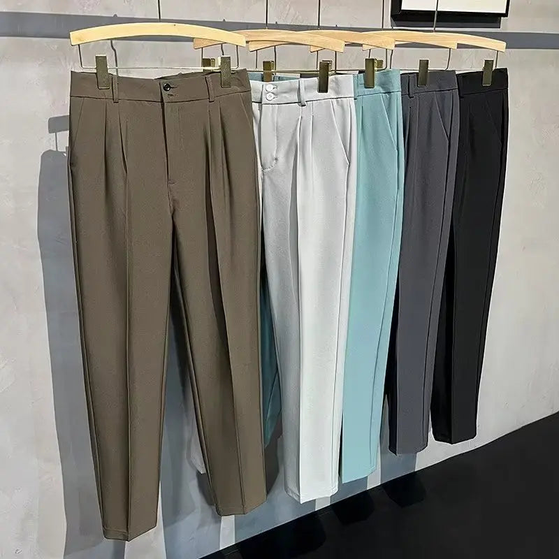 Straight Slim Fit Man 9 Cropped Suits Pants Vintage Elegant Suit Trousers for Men Summer 2025 Work Wear Fashion Luxury Clothing - Ellianto fashion Men's