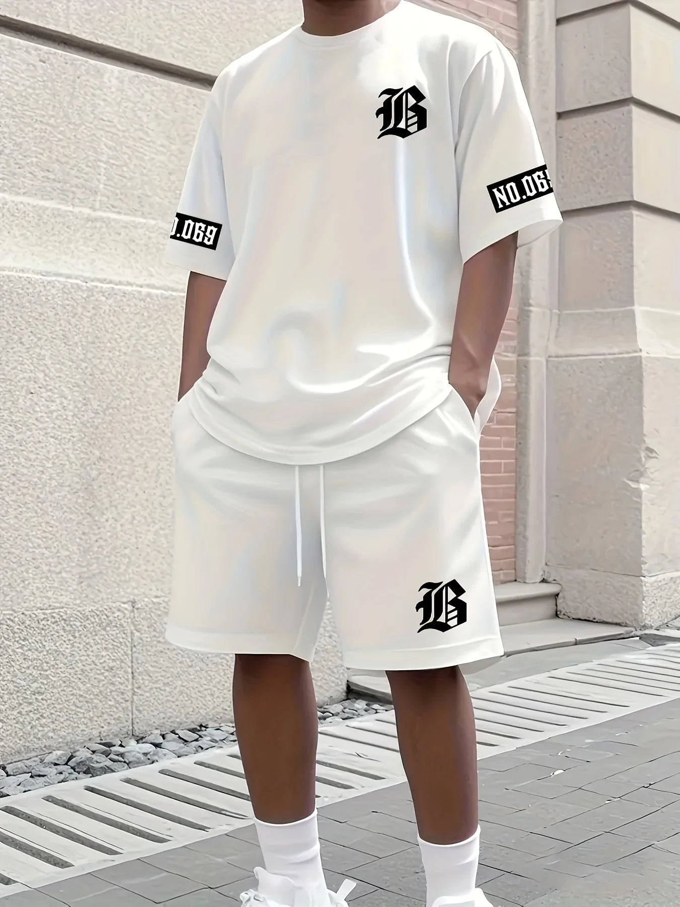 2025 Summer new men's set letter print casual fashion T-shirt Short sleeve shorts Sportswear casual everyday wear for both men a - Ellianto fashion Men's