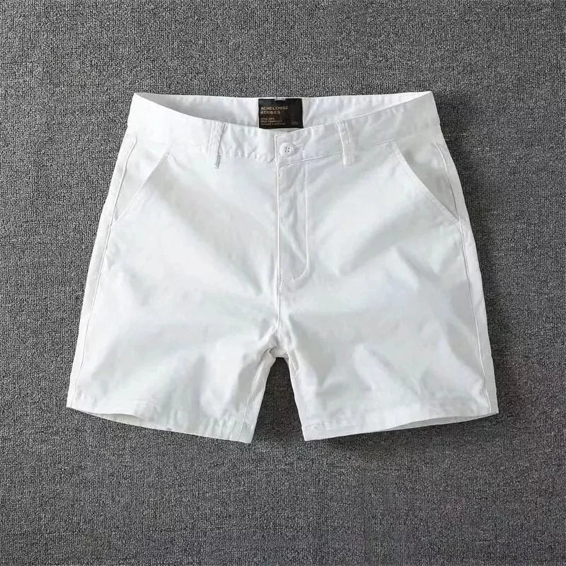 Men’s Summer Cotton Workwear Shorts – Lightweight Slim Straight-Leg Beach Pants with Elastic Waist for Effortless Casual Comfort (Big Sizes Available)