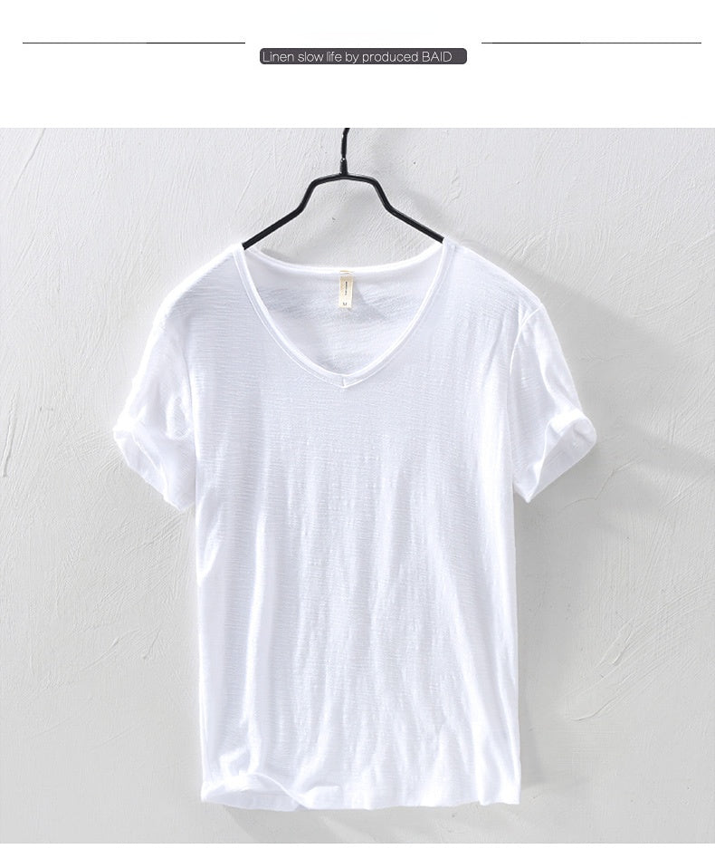 New Mens T Shirt Pure Color V Collar Short Sleeved Tops Tees Men T-Shirt 10colors slim Man T-Shirts Fitness For Male Clothes - Ellianto fashion Men's