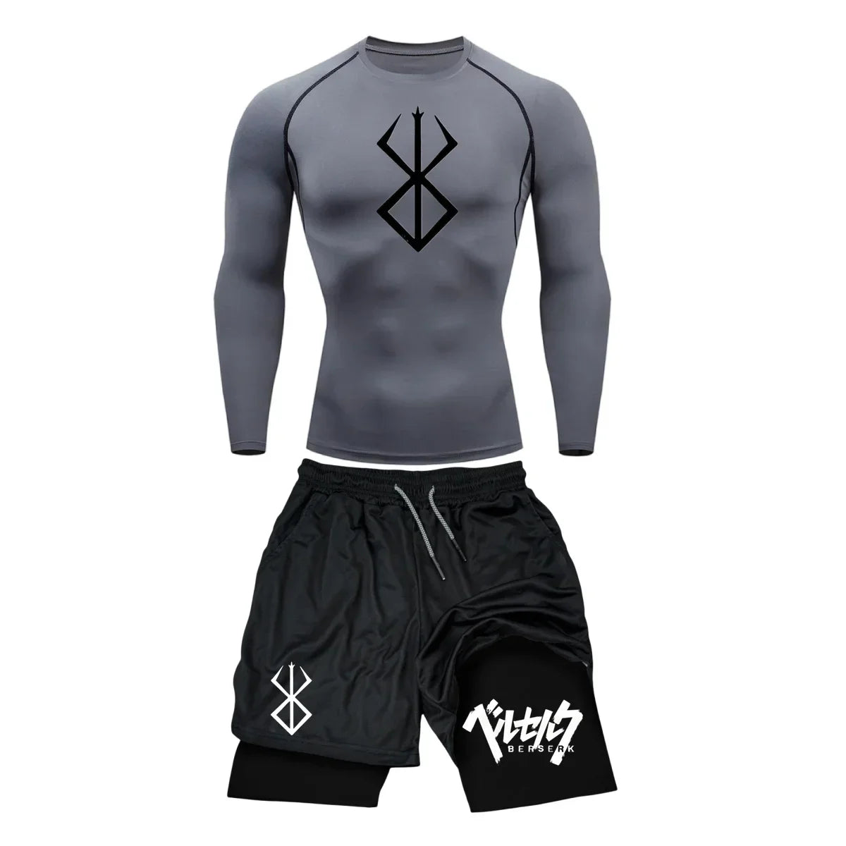 Men’s Berserk Guts Compression Set – Quick-Dry Rash Guard Top (Long or Short Sleeve) & Workout Shorts