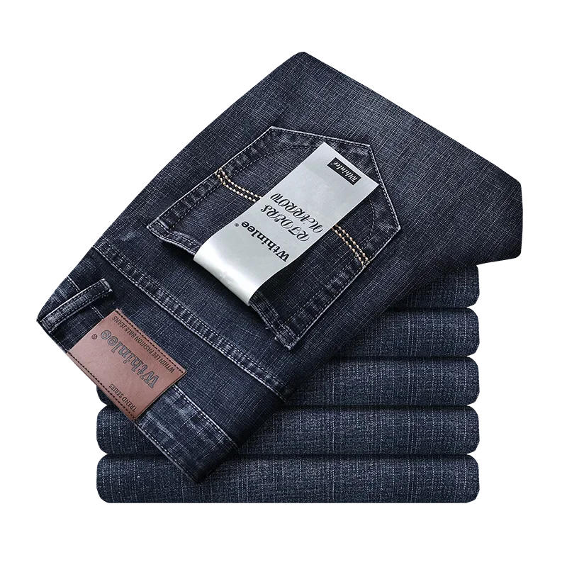 Wthinlee New Business Men's Jeans Casual Straight Stretch Fashion Classic Blue Black Work Denim Trousers Male Brand Clothing - Ellianto fashion Men's
