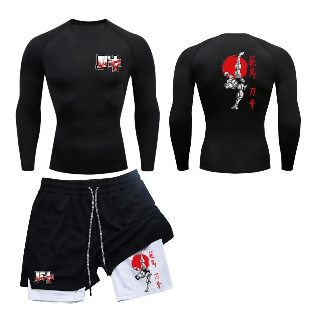 Men’s & Women’s Stylish Sports Set – Quick-Dry Fitness Wear with Baki Hanma Print & 2-in-1 Shorts