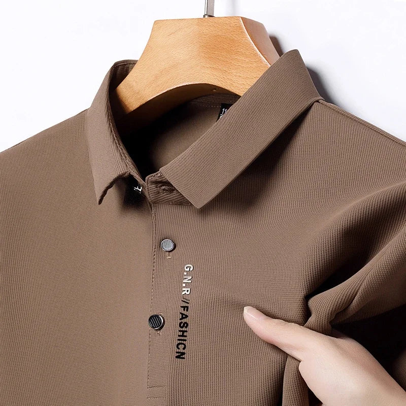 Men's Short Sleeve Solid Color Polo Shirt Breathable Comfortable Elastic Top New Arrivals Casual Business Style - Ellianto fashion Men's