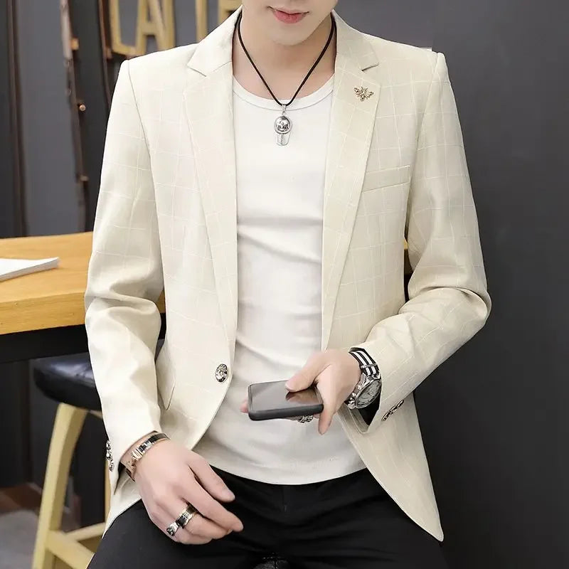 2025 Party Linen Gray Men's Suit Jackets Single Breasted Coat Male Blazer Summer New in Simple Clothing Fashion 2024 Casual Classic - Ellianto fashion Men's