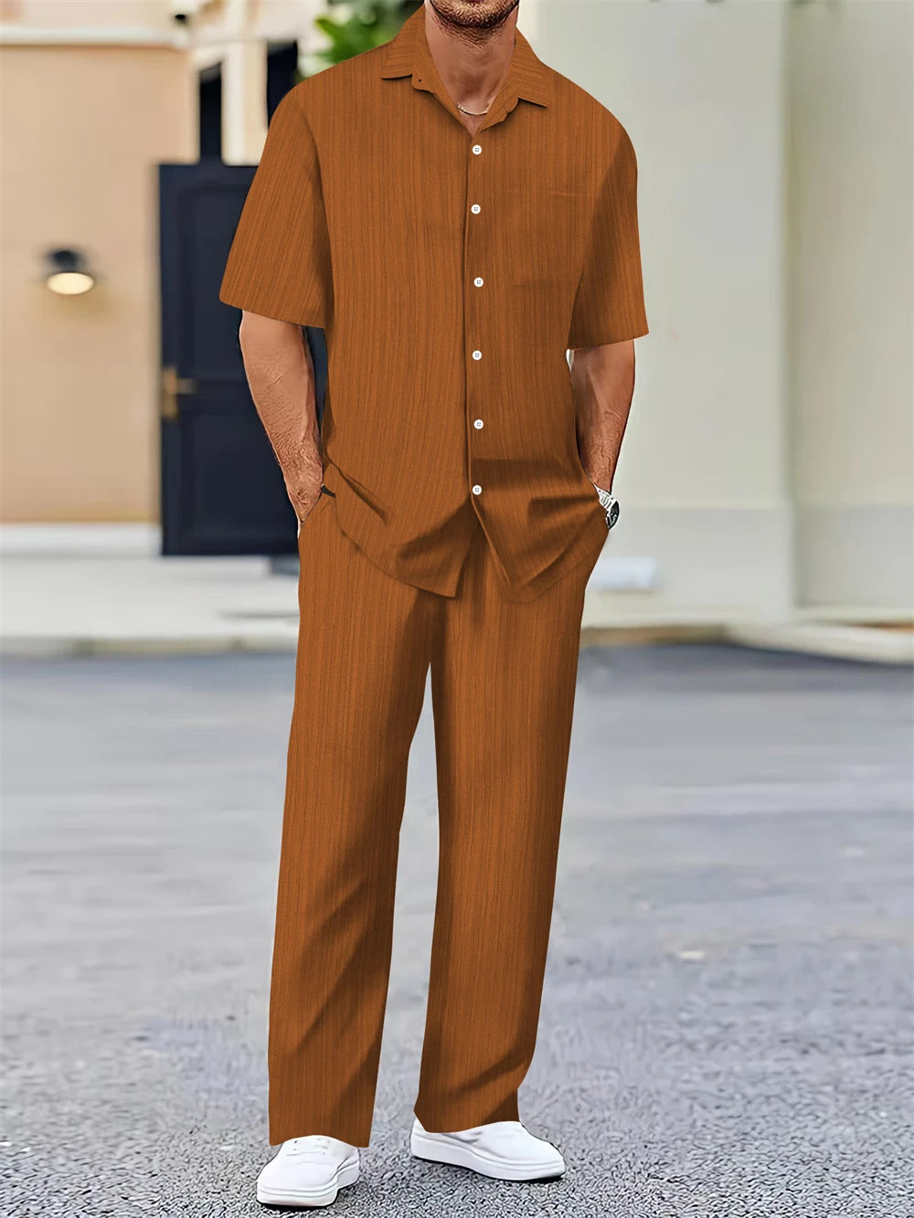 (Shirt+Pants) 2025 Summer new arrival Men Fashion Classic Shirt men Business Casual Shirts Men A Set Of Clothes - Ellianto fashion Men's
