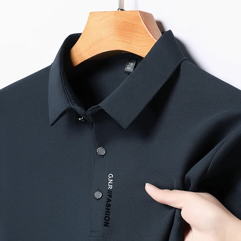 Men's Short Sleeve Solid Color Polo Shirt Breathable Comfortable Elastic Top New Arrivals Casual Business Style - Ellianto fashion Men's
