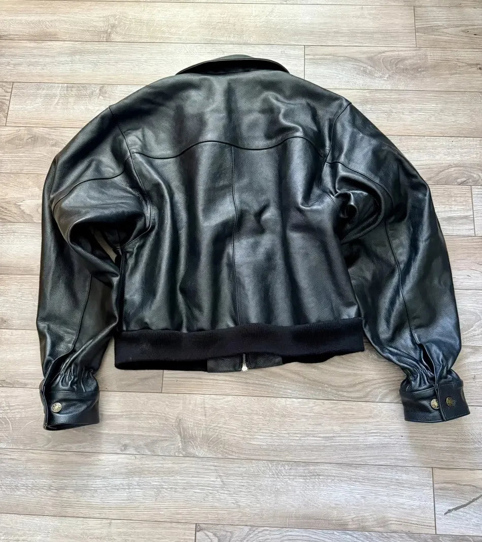 Men Retro Leather Bomber Jacket with Embroidered Star Black Zip Coat Street Style Autumn Winter Casual Outerwear Bold Urban Look