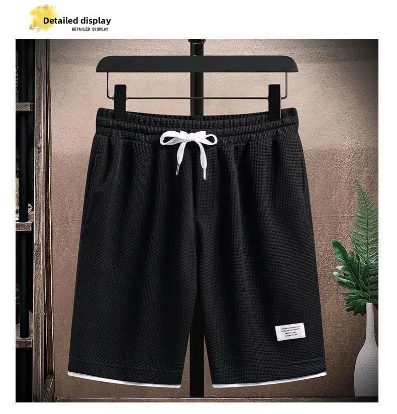 Casual Men's Sportswear Set Summer Short Sleeve Drawstring Shorts Loose Five-Quarter Pants Thin Male Outfit Two-Piece Suit - Ellianto fashion Men's