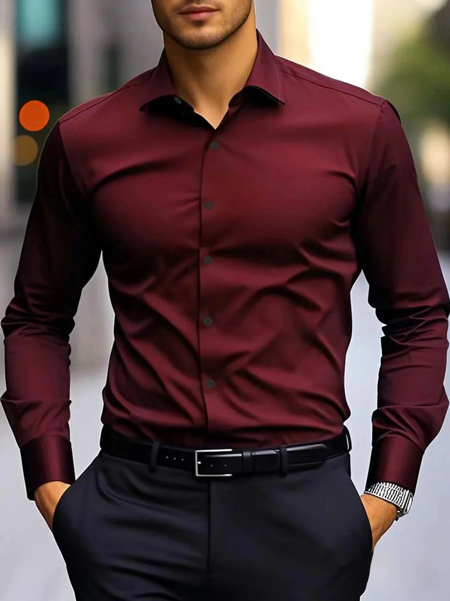 Men's Casual Long Sleeve White Shirt Spring Autumn Slim Fit Formal Workwear Shirt Comfortable Breathable Office Shirt - Ellianto fashion Men's
