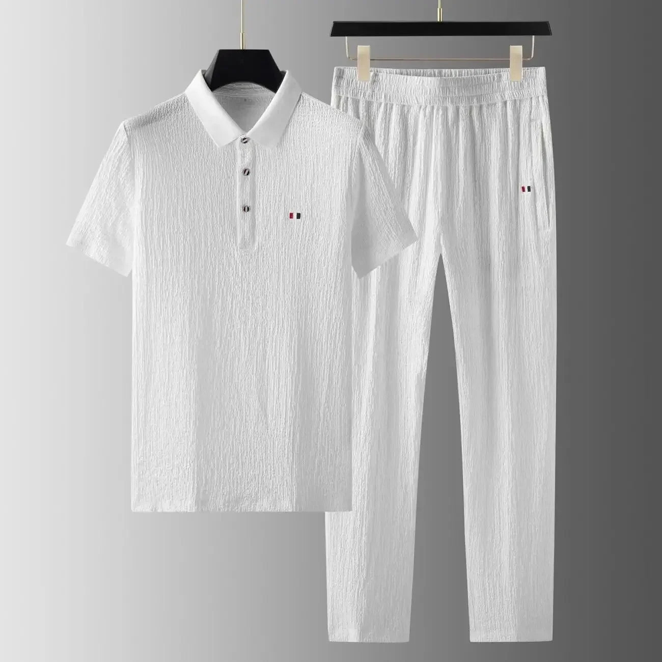 Summer Men's Casual Thin Polo Collar Two-Piece Suit Set Fashionable Flip Collar Male Clothing Full Set Integrated Ensemble - Ellianto fashion Men's