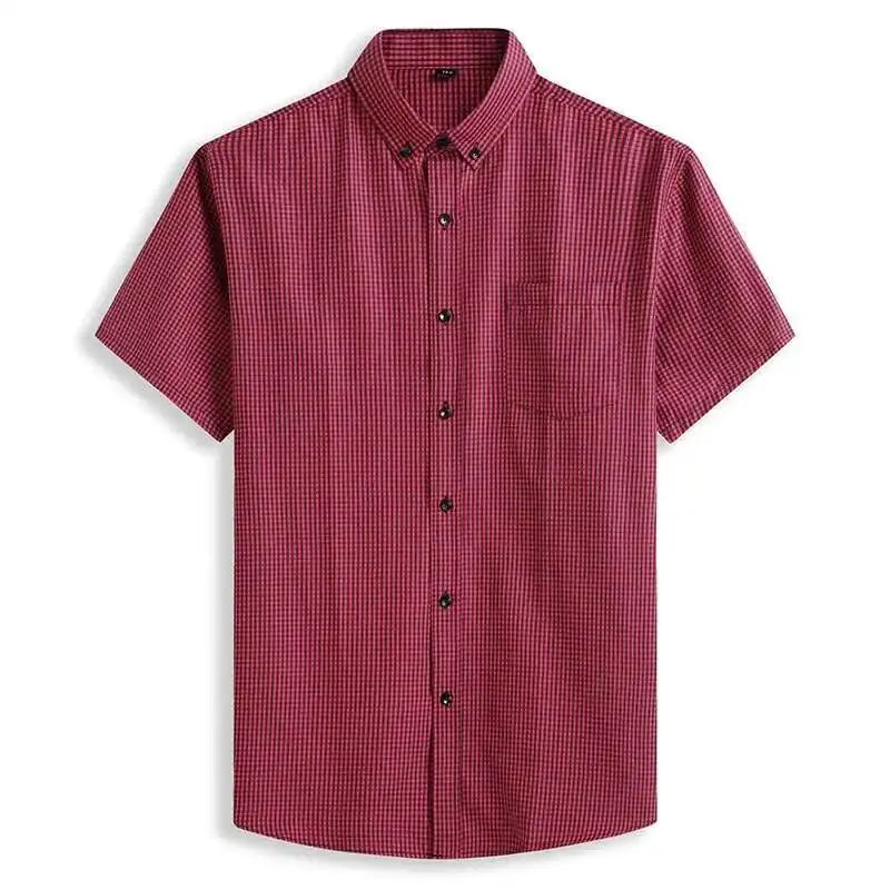 Plus Large Short Sleeve Men Pure Cotton Summer Comforable Plaid Mens Shirts Business Formal Casual Slim Fit Loose Big Size 8XL