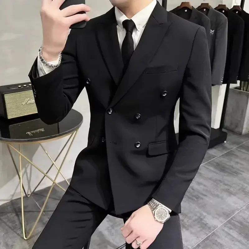 Wedding 2 Piece Outfit Set Male Slim Fit Full Men's Suits and Blazers Dress Formal Groom Clothes Elegant Spring Autumn Luxury - Ellianto fashion Men's